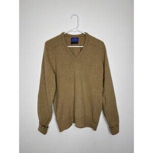 Vintage Pendleton Country Traditionals Lambswool V Neck Knit Sweater Size M Tan
